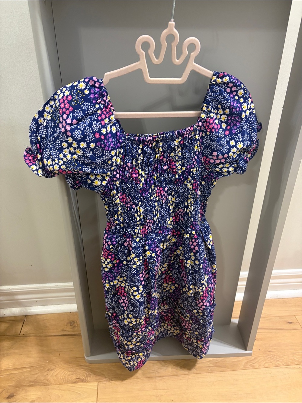 Girls Floral Puff-Sleeve Smocked Dress